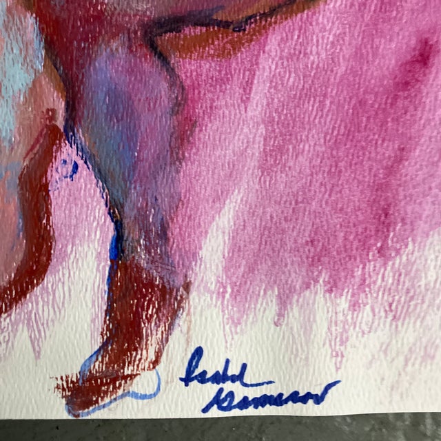 1970’s Abstract Expressionist Female Nude Vibrant Paintings on Paper Signed-Set of 2 For Sale - Image 4 of 6
