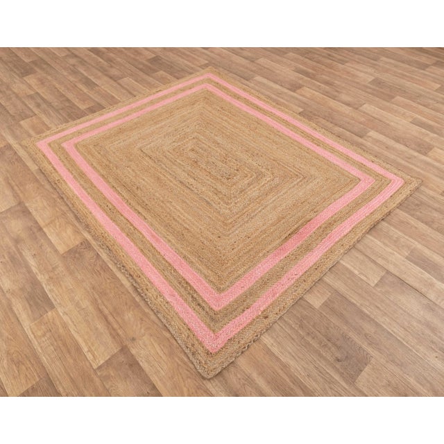Boho Chic 6' x 9' Pink Border Rectangle Jute Handmade Rug For Sale - Image 3 of 9