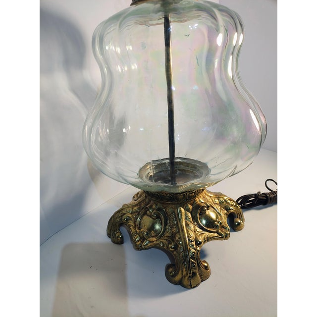 Vintage Hollywood Regency Glass and Brass Lamp Crystal Table Lighting For Sale In Sacramento - Image 6 of 10