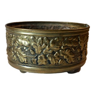 1950s English Oak Leaf Brass Planter, Footed For Sale