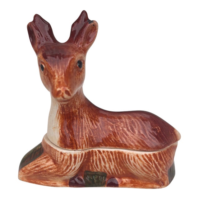 Small Majolica Brown Deer Tureen Caugant, Circa 1950 For Sale