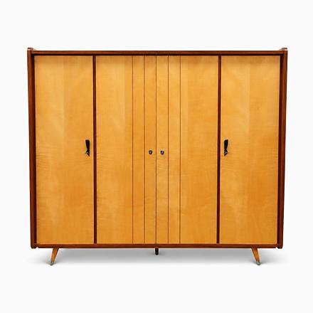 Wood Mid-Century Wardrobe with Shelving and Hanging Sections For Sale - Image 7 of 7