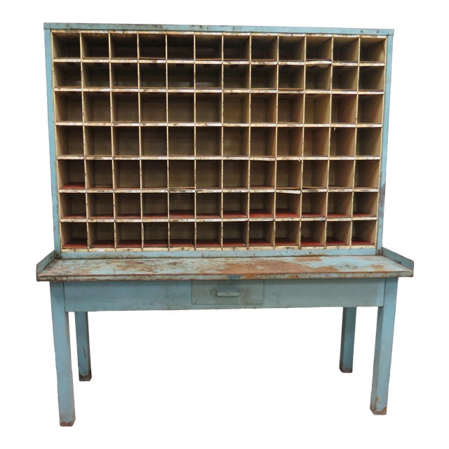 Vintage Mid Century Post Office Metal Postal Sorting Table, Sorting