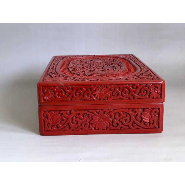 Mid 20th Century Chinese Export Cinnabar Lacquer Jewelry Box For Sale - Image 4 of 12