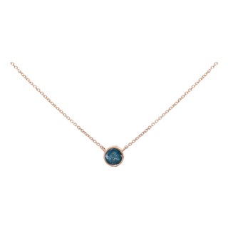 14K Rose Gold 2.0 Cttw Bezel Set Blue Diamond Solitaire Pendant Necklace - 18" Inches For Sale