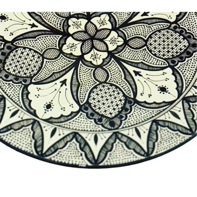 Moroccan 21st Century Black White Moroccan Porcelain Plate For Sale - Image 3 of 4