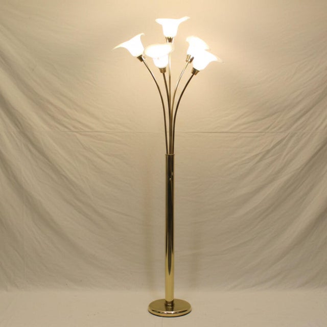 Brass Vintage 5 Light Glass Calla Lilly and Brass Floor Lamp Murano For Sale - Image 8 of 8