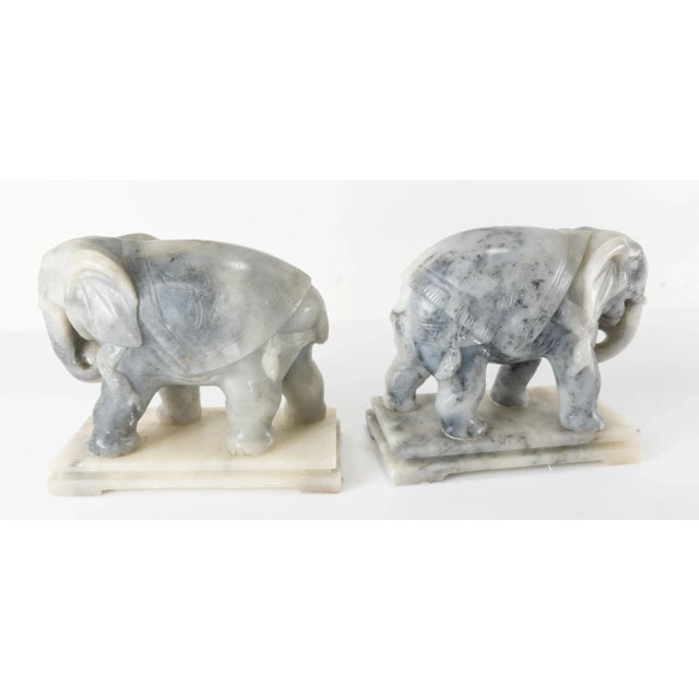 Pair of Chinese Carved Soapstone Elephants For Sale - Image 4 of 10