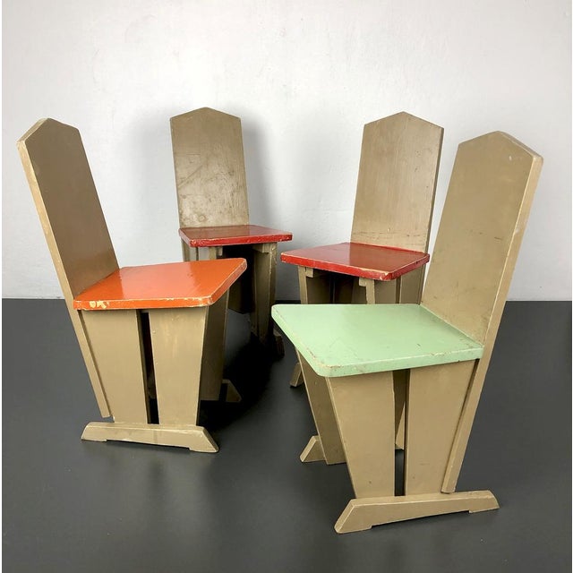 Set with 4 children's chairs in the style of Koo, probably 1930s, made in the Netherlands. The design is similar to the...