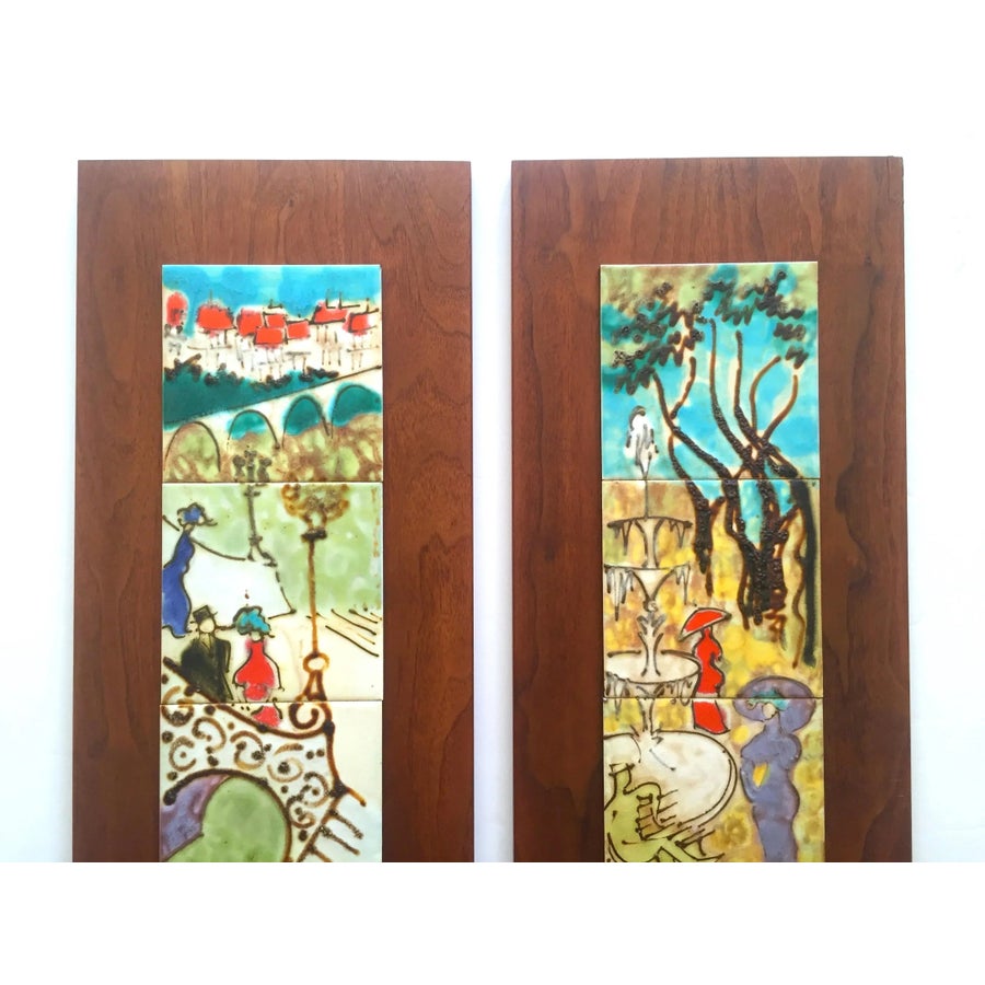 Harris Strong Vintage Mid Century Modern Hand Painted Ceramic Tile