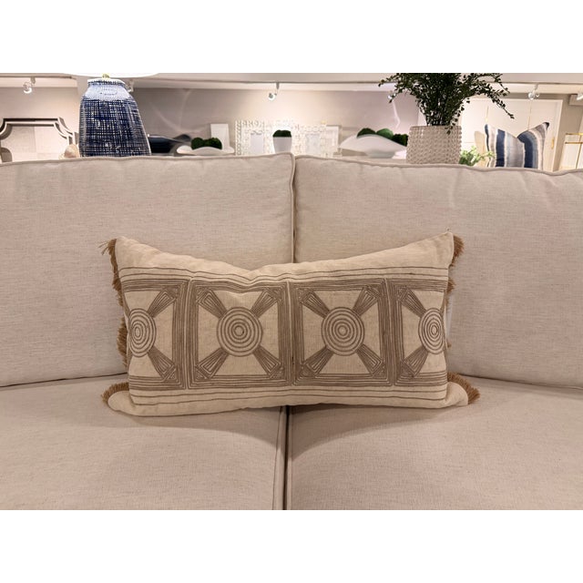 Classic Home Beige & White Throw Pillow With Jute Accents For Sale - Image 4 of 4