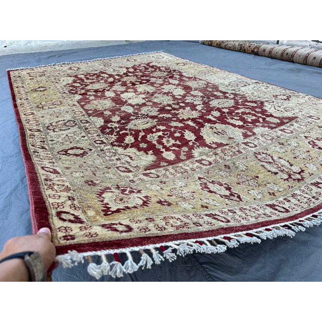 Persian Burgundy Sultanabad Hand-Knotted Wool Rug - 6'7" X 9'7" For Sale - Image 3 of 12