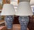 Absolutely lovely pair of Ralph Lauren blue and white ikat-patterned oversized lamps with rigid white linen shades. These...