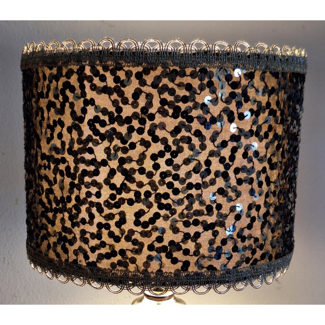 Metal Vintage Table Lamp with Twisted Crystal Glass Base in Brass Mounting and Sequined Shade from Lamplove, 1980s For Sale - Image 7 of 10