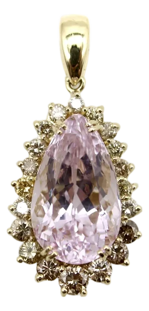 1990s Vintage 14k Gold Kunzite and Cognac Diamond Pendant