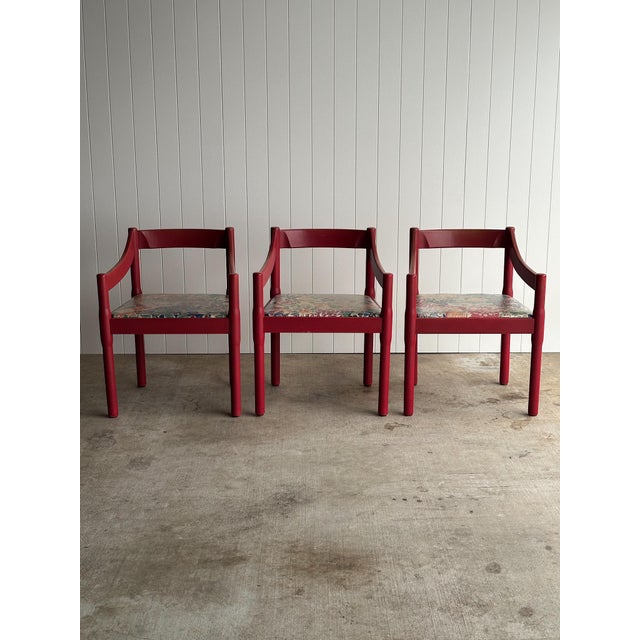 Wood Set of Six Vintage Red Lacquered Dining Armchairs, Attributed to Vico Magistretti For Sale - Image 7 of 18