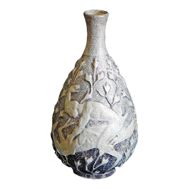 Nude Hunters with Deer' by Jean Mayodon (1893-1967 France) Ceramic Vase Circa 1930s For Sale