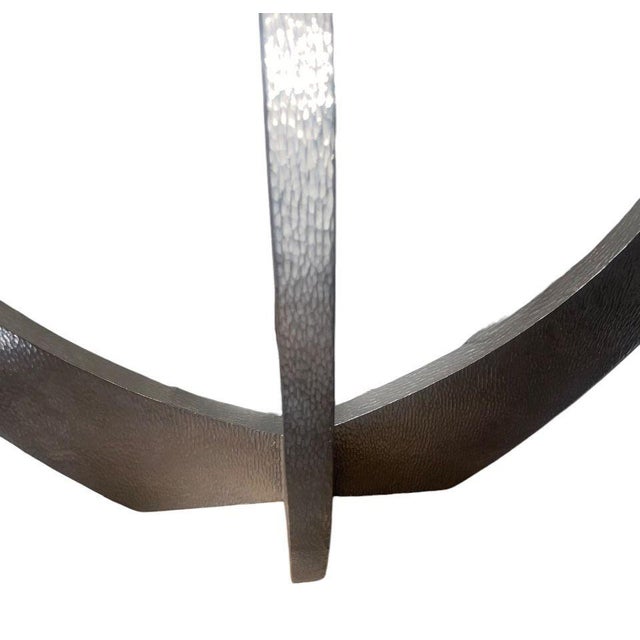 Pair of American Contemporary Hammered Metal Consoles With Mirrors & Marble Tops For Sale - Image 12 of 12