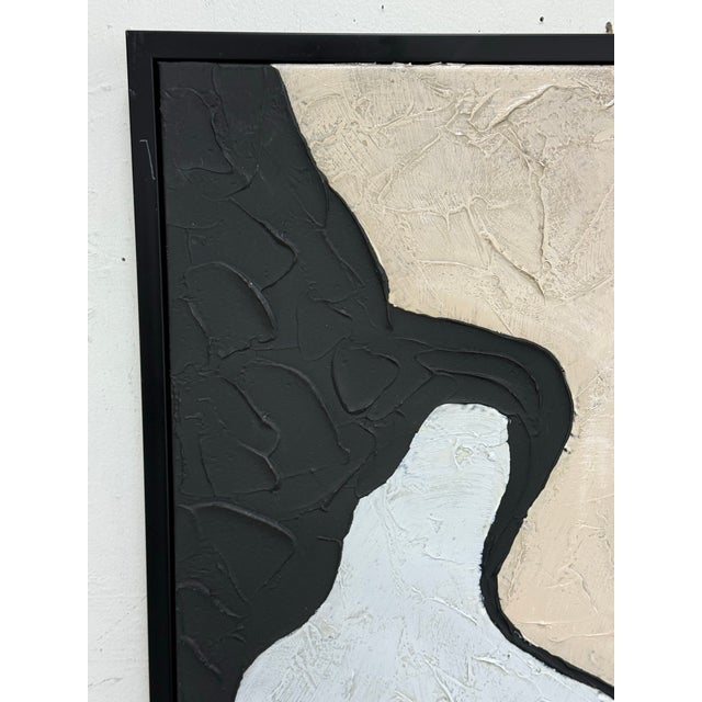 Black Abstract Textural Artwork of Tan + Metallic Silver, Framed For Sale - Image 8 of 12
