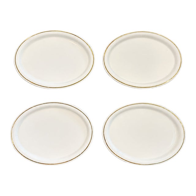 Vintage Ironstone Oval Petite Serving Platters With Gold Rim - Set of 4 For Sale