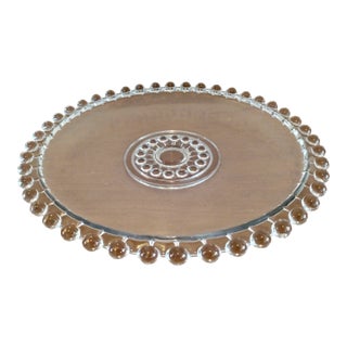 Vintage Candlewick Style Clear Glass Platter With Beaded Edge and Bottom For Sale
