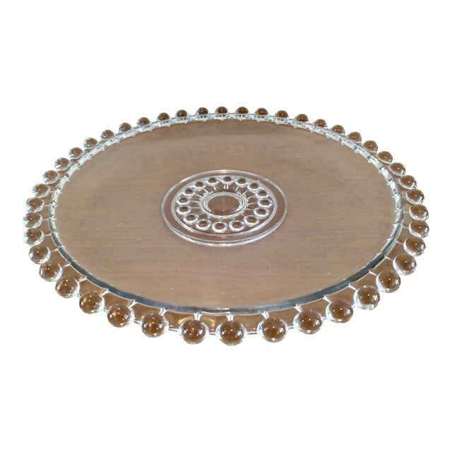 Vintage Candlewick Style Clear Glass Platter With Beaded Edge and Bottom For Sale