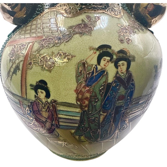 Vintage Royal Satsuma Japanese Earthenware Vase For Sale - Image 9 of 12