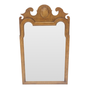 1970s Baker Light Burl Walnut Queen Ann Style Decorative Wall Mirror