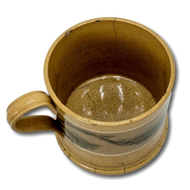 Ceramic Rare Full Size Antique English Black Seaweed Decorated Yellow Mocha Ware Mug - Circa Mid 1800s For Sale - Image 7 of 12
