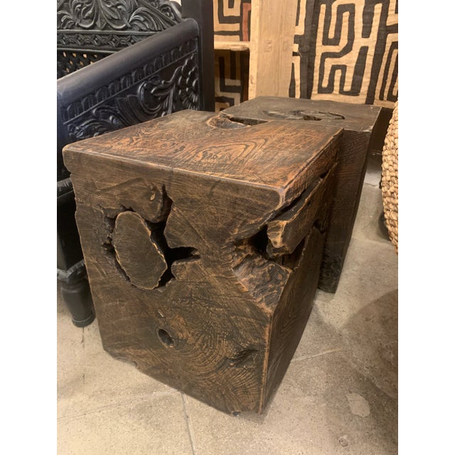 Black Blackened Burnt Teak Stump Side Table For Sale - Image 8 of 10