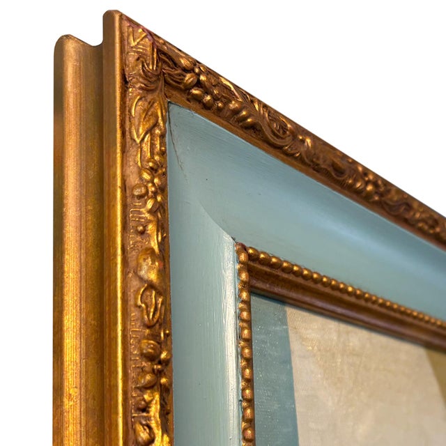 Contemporary Abstract Oil Painting in Vintage Blue Painted Frame For Sale In New York - Image 6 of 6