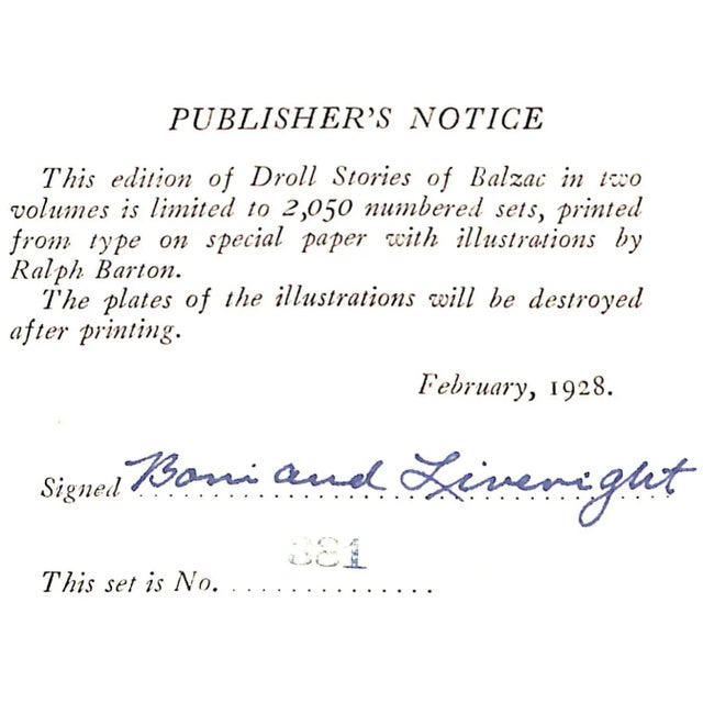 "Droll Stories - Volumes I & Ii" 1928 De Balzac, Honore For Sale - Image 4 of 14