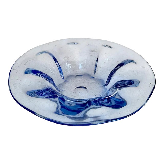 1950s Biomorphic Murano Blue & Clear Centerpiece Bowl For Sale