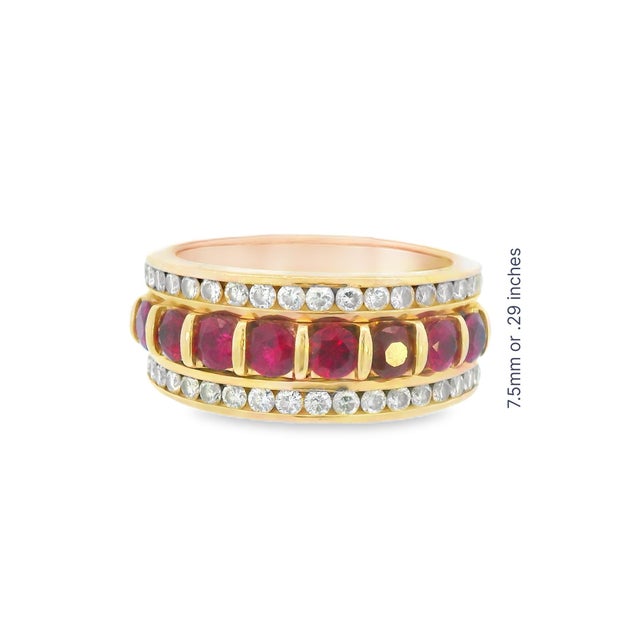 Red 1980s 14k Yellow Gold Ruby & Diamond Band Ring, Size 6.75 For Sale - Image 8 of 12