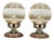 Italian Etched Glass, Chrome and Wood Table Lamps, 1950s, Set of 2 For Sale