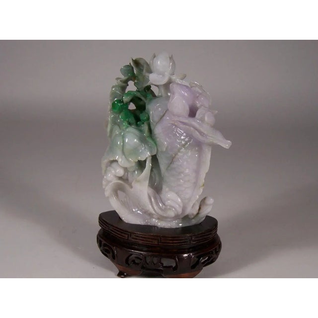 Gemstone Vintage White Green Lavender Jade Jadite Chinese Fish Carving For Sale - Image 7 of 9