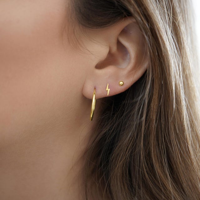 14K Solid Yellow Gold Lightning Bolt Screw Back Post Closure Stud Earrings. Made with 14 karat solid yellow gold. Not...