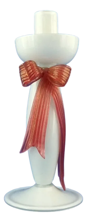 Art Deco Candelabra in Opaline Murano Glass with Bow by Napoleone Martinuzzi, Italy, 1930s