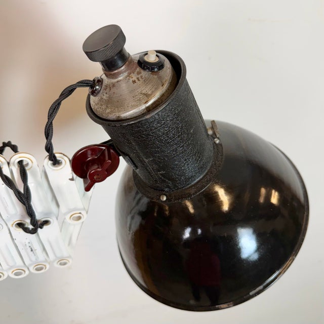 Industrial Black Enamel Scissor Wall Lamp, 1950s For Sale - Image 14 of 18