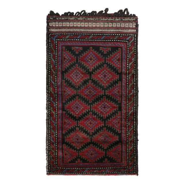 Black Rug & Kilim’s Baluch Tribal Rug in Black With Red and Teal Geometric Patterns For Sale - Image 8 of 8