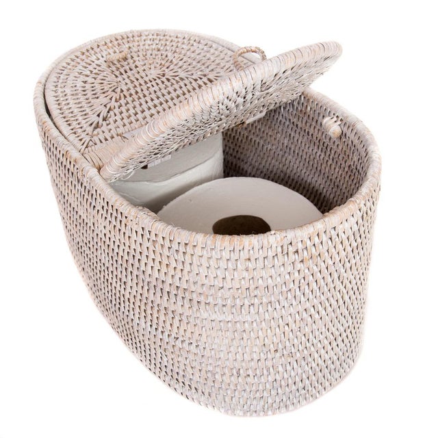 Artifacts Rattan Oval Double Tissue Roll Box in White Wash For Sale - Image 4 of 6