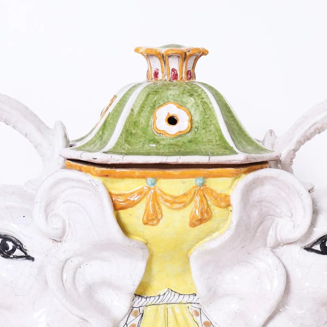 Ceramic Glazed Terra Cotta Elephant Stand For Sale - Image 7 of 10