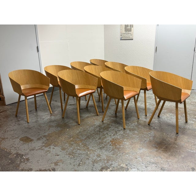 Modern Stefan Diez for E15 Ch04 Houdini Oak + Leather Armchairs, Set of Ten For Sale - Image 3 of 12