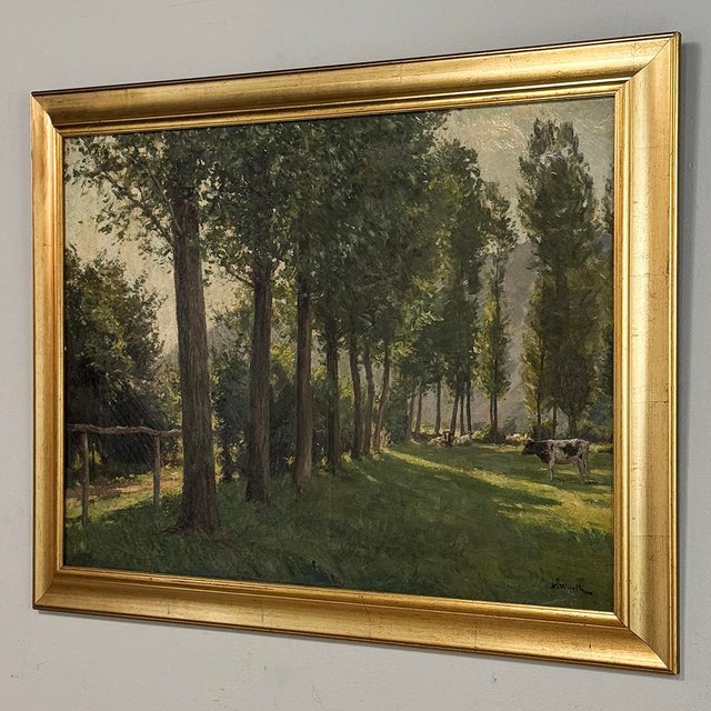 Antique Belgian Oil on Canvas Painting “Cows Grazing” by Xavier Wurth (1869-1933) For Sale - Image 4 of 15
