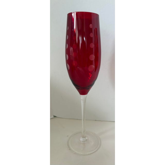 Late 20th Century Late 20th Century Mikasa Cheers Ruby Red Etched Champagne Flutes, Set of 4 For Sale - Image 5 of 8
