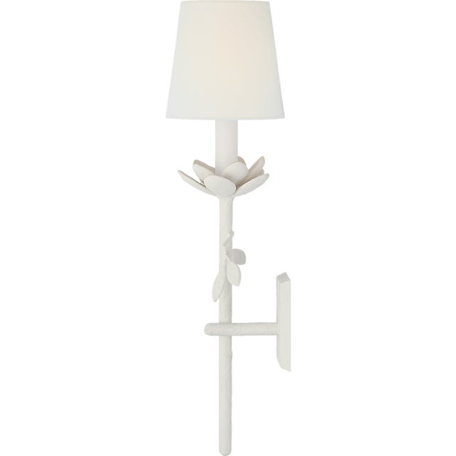 2020s Julie Neill for Visual Comfort Signature Clementine 22" Tail Sconce in Plaster White with Linen Shade For Sale - Image 5 of 11