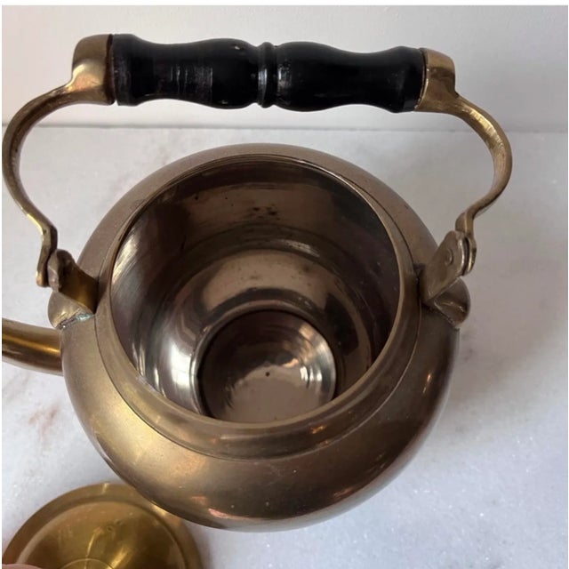 Mid 20th Century Vintage Brass Tea Pot With Wooden Handle For Sale - Image 5 of 11