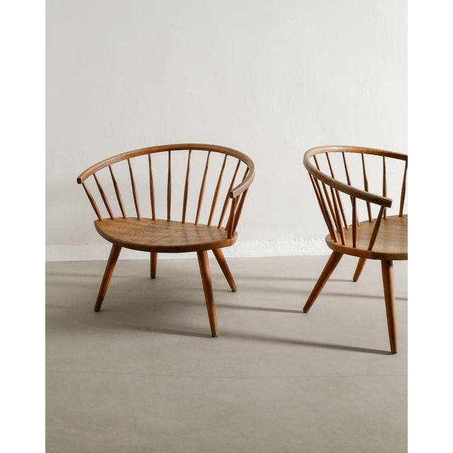 Rare pair of swedish mid century curved "arka" armchairs in stained oak wood by yngve ekström produced in sweden, 1950s in...