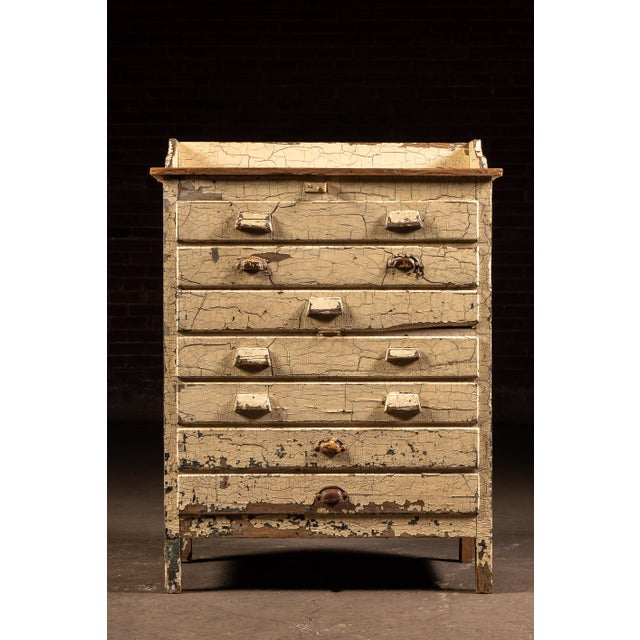 Industrial Early 20th Century Chippy Painted Industrial Cabinet For Sale - Image 3 of 14