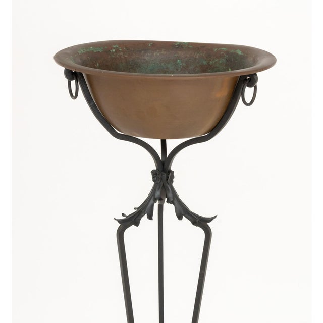 Arts & Crafts Arts and Crafts Style Copper Brazier on Wrought Iron Tripod Stand For Sale - Image 3 of 7